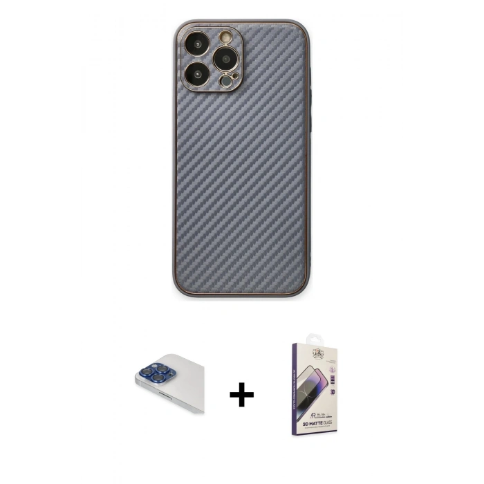 MARSİLYAN™- iPhone 13 Pro Max Kılıf Ahenk Işık - Siyah Bilvis 3D Mat Cam Ekran Koruyucu + Pers Alüminyum Kamera Lens - LT