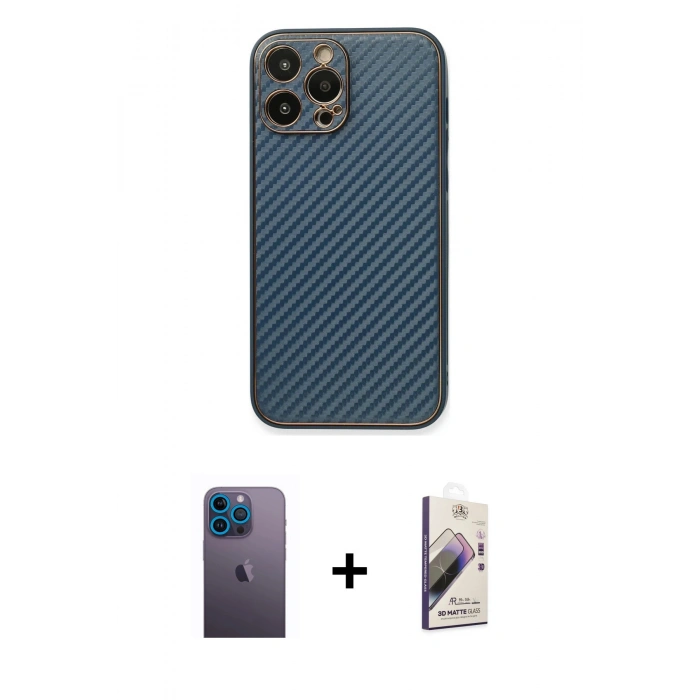 MARSİLYAN™- iPhone 13 Pro Max Kılıf Ahenk Işık - Siyah Bilvis 3D Mat Cam Ekran Koruyucu + Neon Fosforlu Kamera Lens - MI