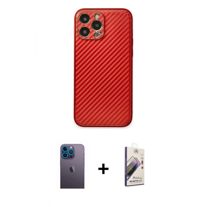 MARSİLYAN™- iPhone 13 Pro Max Kılıf Ahenk Işık - Siyah Bilvis 3D Mat Cam Ekran Koruyucu + Neon Fosforlu Kamera Lens - MI