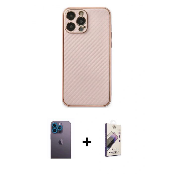 MARSİLYAN™- iPhone 13 Pro Max Kılıf Ahenk Işık - Siyah Bilvis 3D Mat Cam Ekran Koruyucu + Neon Fosforlu Kamera Lens - MI