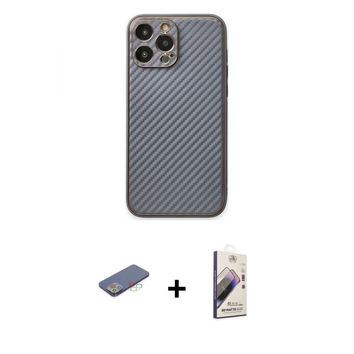MARSİLYAN™- iPhone 13 Pro Max Kılıf Ahenk Işık - Siyah Bilvis 3D Mat Cam Ekran Koruyucu + Renkli Kamera Lens Koruma Cam - MI