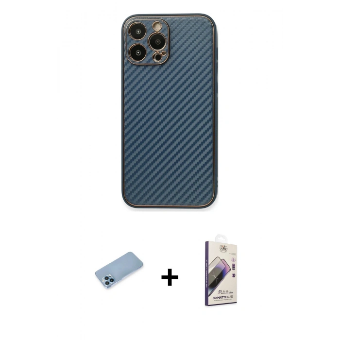 MARSİLYAN™- iPhone 13 Pro Max Kılıf Ahenk Işık - Siyah Bilvis 3D Mat Cam Ekran Koruyucu + Shine Kamera Lens Koruma Cam - MI