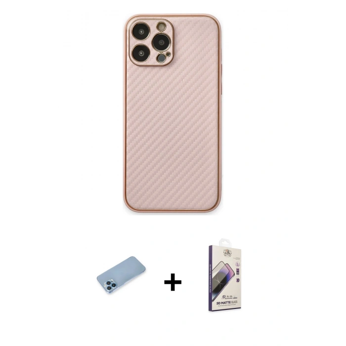 MARSİLYAN™- iPhone 13 Pro Max Kılıf Ahenk Işık - Siyah Bilvis 3D Mat Cam Ekran Koruyucu + Shine Kamera Lens Koruma Cam - MI