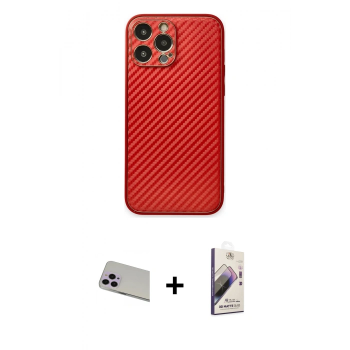 MARSİLYAN™- iPhone 13 Pro Max Kılıf Ahenk Işık - Siyah Bilvis 3D Mat Cam Ekran Koruyucu + Mor Rainbow Kamera Lens Koruma Cam