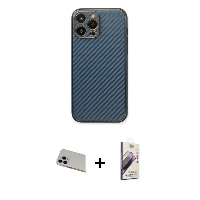 MARSİLYAN™- iPhone 13 Pro Max Kılıf Ahenk Işık - Siyah Bilvis 3D Mat Cam Ekran Koruyucu + Mor Rainbow Kamera Lens Koruma Cam