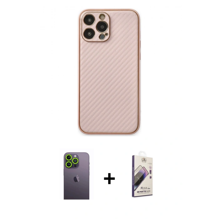 MARSİLYAN™- iPhone 13 Pro Max Kılıf Ahenk Işık - Siyah Bilvis 3D Mat Cam Ekran Koruyucu + Neon Fosforlu Kamera Lens - YL