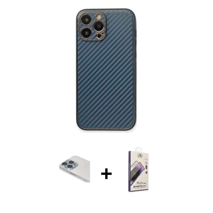 MARSİLYAN™- iPhone 13 Pro Max Kılıf Ahenk Işık - Siyah Bilvis 3D Mat Cam Ekran Koruyucu + Pers Alüminyum Kamera Lens - SABE