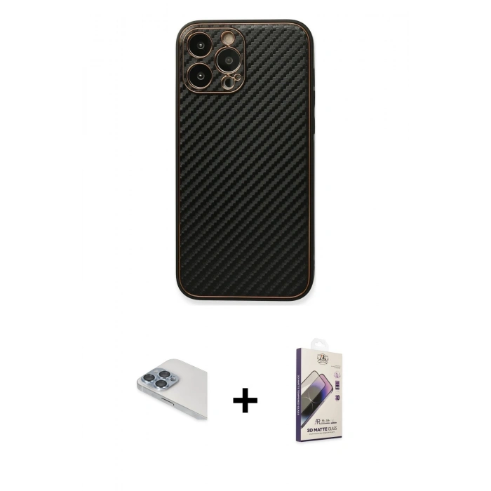 MARSİLYAN™- iPhone 13 Pro Max Kılıf Ahenk Işık - Siyah Bilvis 3D Mat Cam Ekran Koruyucu + Pers Alüminyum Kamera Lens - SABE
