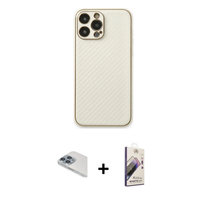 MARSİLYAN™- iPhone 13 Pro Max Kılıf Ahenk Işık - Siyah Bilvis 3D Mat Cam Ekran Koruyucu + Pers Alüminyum Kamera Lens - SABE