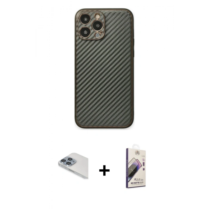 MARSİLYAN™- iPhone 13 Pro Max Kılıf Ahenk Işık - Siyah Bilvis 3D Mat Cam Ekran Koruyucu + Pers Alüminyum Kamera Lens - SABE