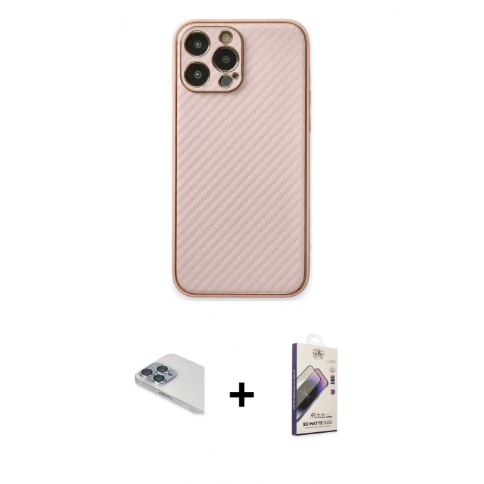 MARSİLYAN™- iPhone 13 Pro Max Kılıf Ahenk Işık - Siyah Bilvis 3D Mat Cam Ekran Koruyucu + Pers Alüminyum Kamera Lens - SABE