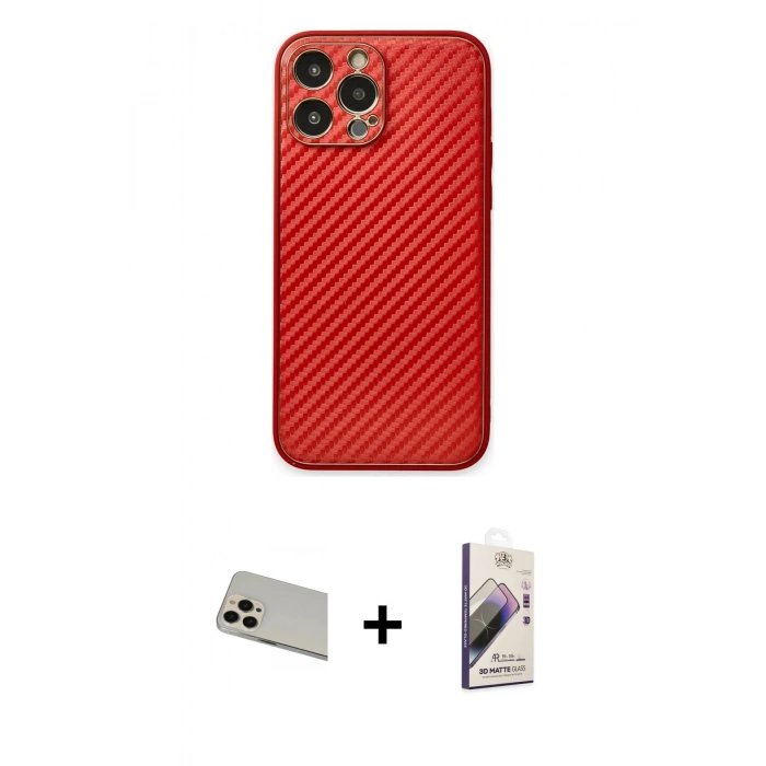 MARSİLYAN™- iPhone 13 Pro Max Kılıf Ahenk Işık - Siyah Bilvis 3D Mat Cam Ekran Koruyucu + Rainbow Kamera Lens Koruma Cam - REGD