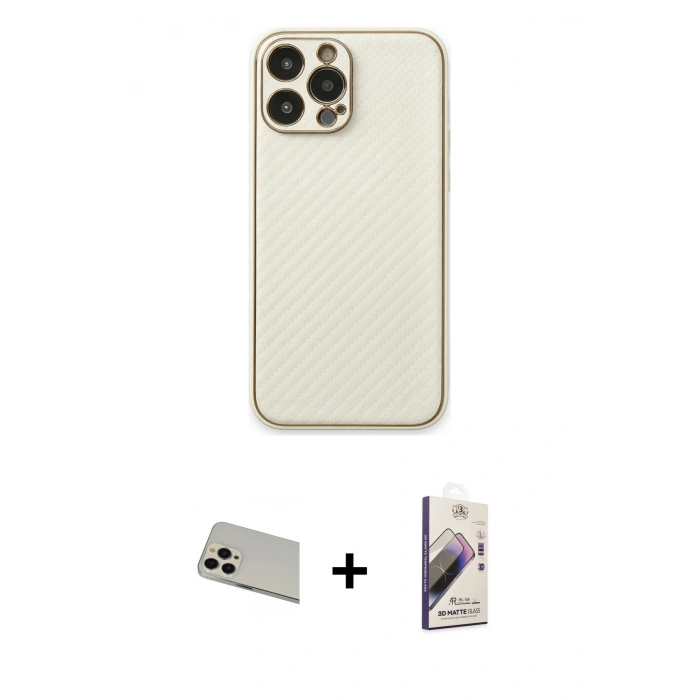 MARSİLYAN™- iPhone 13 Pro Max Kılıf Ahenk Işık - Siyah Bilvis 3D Mat Cam Ekran Koruyucu + Rainbow Kamera Lens Koruma Cam - REGD