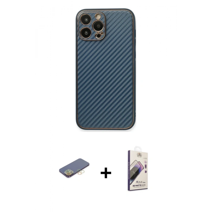 MARSİLYAN™- iPhone 13 Pro Max Kılıf Ahenk Işık - Siyah Bilvis 3D Mat Cam Ekran Koruyucu + Renkli Kamera Lens Koruma Cam - SI