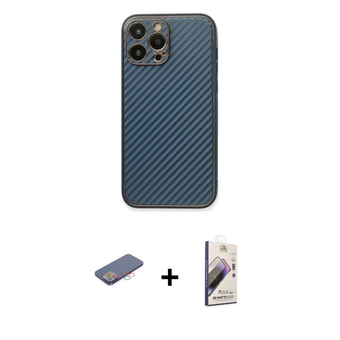 MARSİLYAN™- iPhone 13 Pro Max Kılıf Ahenk Işık - Siyah Bilvis 3D Mat Cam Ekran Koruyucu + Renkli Kamera Lens Koruma Cam - PE
