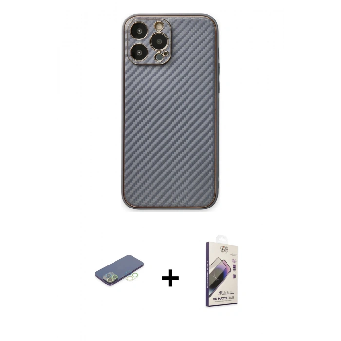 MARSİLYAN™- iPhone 13 Pro Max Kılıf Ahenk Işık - Siyah Bilvis 3D Mat Cam Ekran Koruyucu + Renkli Kamera Lens Koruma Cam - YL