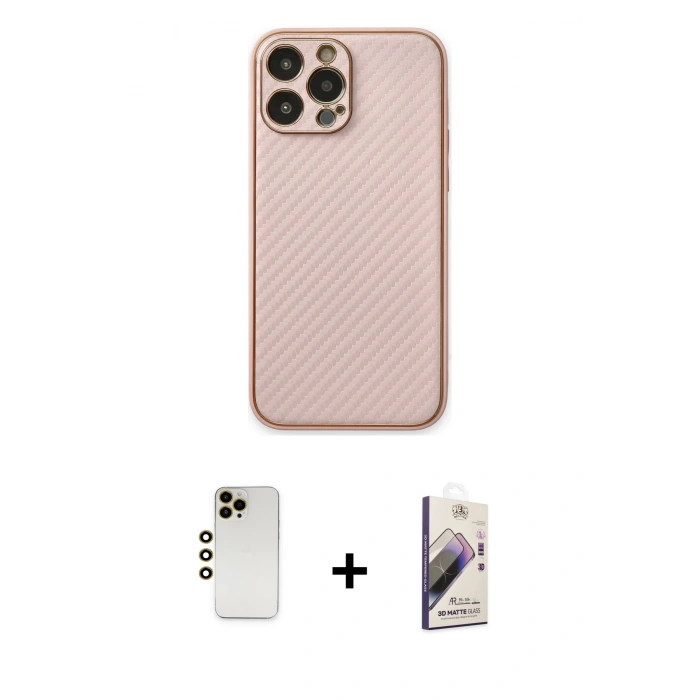 MARSİLYAN™- iPhone 13 Pro Max Kılıf Ahenk Işık - Siyah Bilvis 3D Mat Cam Ekran Koruyucu + Shine Kamera Lens - GD