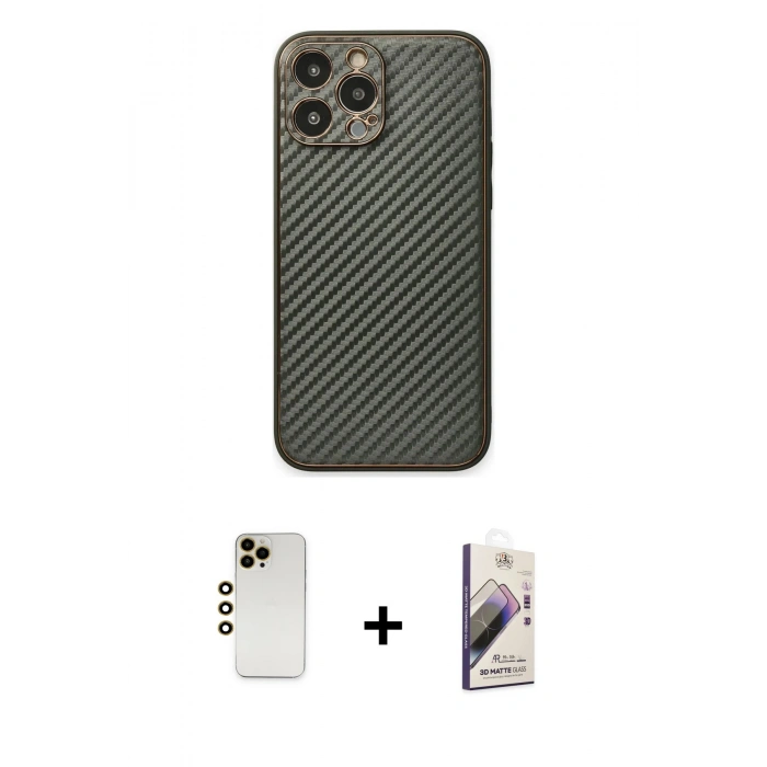 MARSİLYAN™- iPhone 13 Pro Max Kılıf Ahenk Işık - Siyah Bilvis 3D Mat Cam Ekran Koruyucu + Shine Kamera Lens - GD