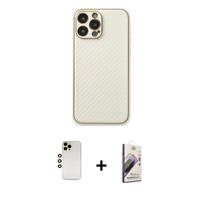 MARSİLYAN™- iPhone 13 Pro Max Kılıf Ahenk Işık - Siyah Bilvis 3D Mat Cam Ekran Koruyucu + Shine Kamera Lens - GD