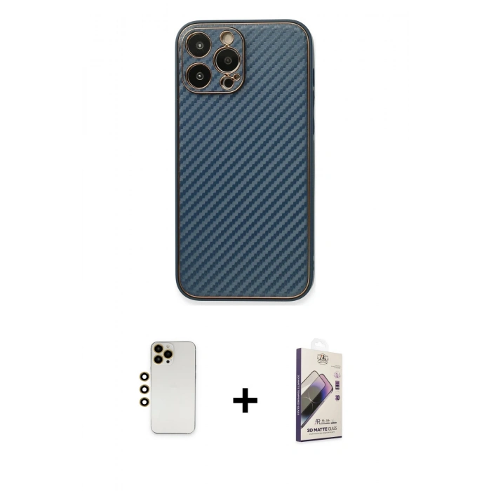 MARSİLYAN™- iPhone 13 Pro Max Kılıf Ahenk Işık - Siyah Bilvis 3D Mat Cam Ekran Koruyucu + Shine Kamera Lens - GD