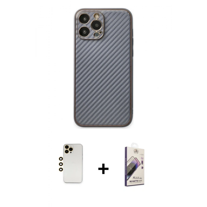 MARSİLYAN™- iPhone 13 Pro Max Kılıf Ahenk Işık - Siyah Bilvis 3D Mat Cam Ekran Koruyucu + Shine Kamera Lens - GD
