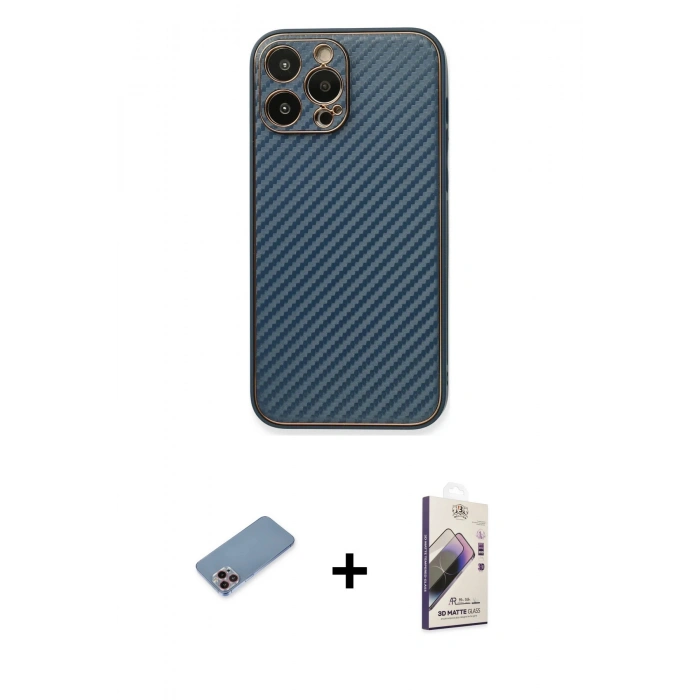 MARSİLYAN™- iPhone 13 Pro Max Kılıf Ahenk Işık - Siyah Bilvis 3D Mat Cam Ekran Koruyucu + Shine Kamera Lens Koruma Cam - PE
