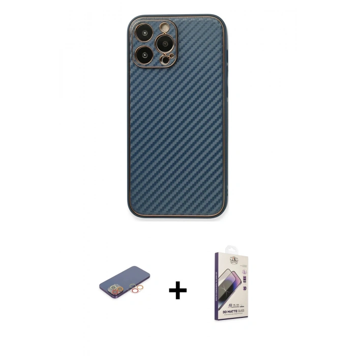 MARSİLYAN™- iPhone 13 Pro Max Kılıf Ahenk Işık - Siyah Bilvis 3D Mat Cam Ekran Koruyucu + Renkli Kamera Lens Koruma Cam - TU