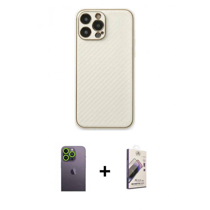 MARSİLYAN™- iPhone 13 Pro Max Kılıf Ahenk Işık - Siyah Bilvis 3D Mat Cam Ekran Koruyucu + Neon Fosforlu Kamera Lens - YL