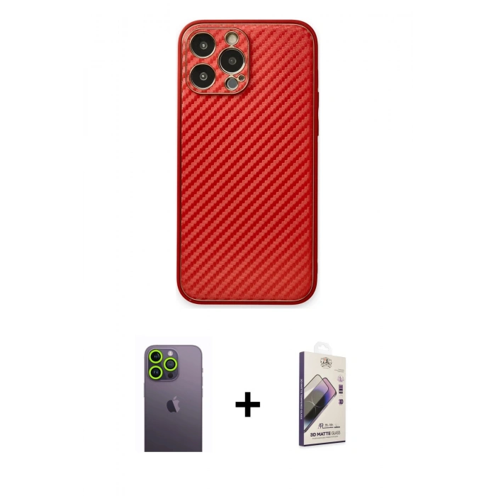 MARSİLYAN™- iPhone 13 Pro Max Kılıf Ahenk Işık - Siyah Bilvis 3D Mat Cam Ekran Koruyucu + Neon Fosforlu Kamera Lens - YL