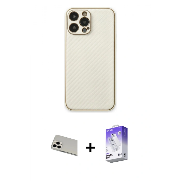 MARSİLYAN™- iPhone 13 Pro Max Kılıf Ahenk Işık - Siyah Bilvis 5in1 3D Magic Cam Ekran Koruyucu + Rainbow Kamera Lens Koruma Cam - BZ