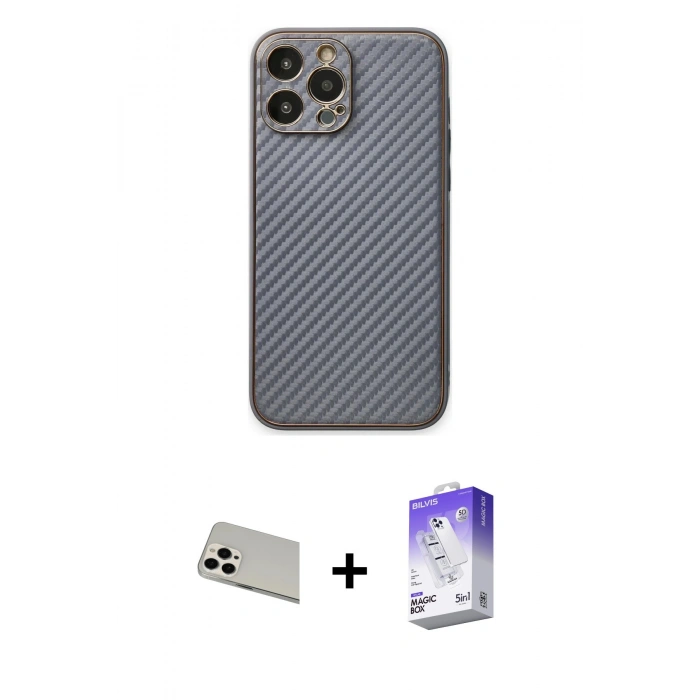 MARSİLYAN™- iPhone 13 Pro Max Kılıf Ahenk Işık - Siyah Bilvis 5in1 3D Magic Cam Ekran Koruyucu + Rainbow Kamera Lens Koruma Cam - BZ