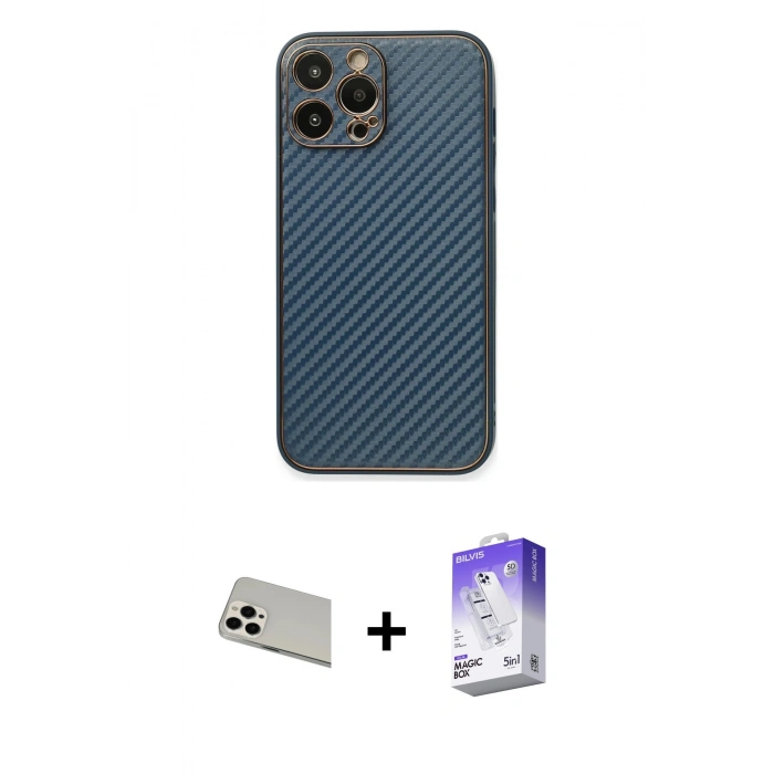 MARSİLYAN™- iPhone 13 Pro Max Kılıf Ahenk Işık - Siyah Bilvis 5in1 3D Magic Cam Ekran Koruyucu + Rainbow Kamera Lens Koruma Cam - BZ