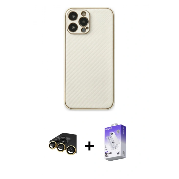 MARSİLYAN™- iPhone 13 Pro Max Kılıf Ahenk Işık - Siyah Bilvis 5in1 3D Magic Cam Ekran Koruyucu + Raze Metal Kamera Lens - GD