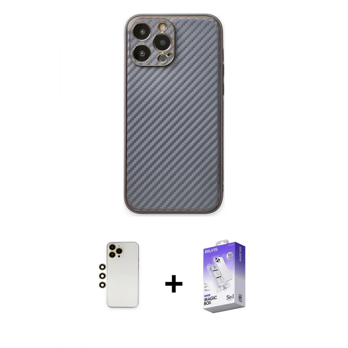 MARSİLYAN™- iPhone 13 Pro Max Kılıf Ahenk Işık - Siyah Bilvis 5in1 3D Magic Cam Ekran Koruyucu + Shine Kamera Lens - GD