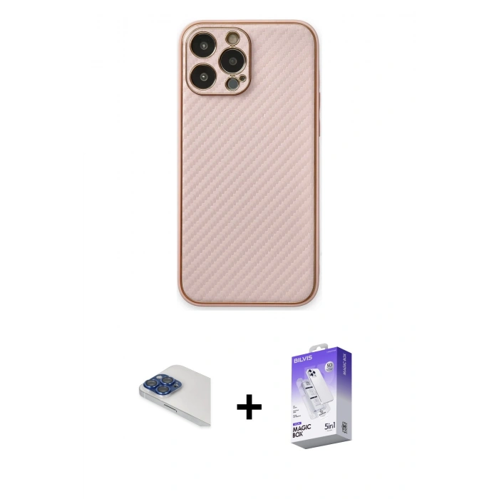 MARSİLYAN™- iPhone 13 Pro Max Kılıf Ahenk Işık - Siyah Bilvis 5in1 3D Magic Cam Ekran Koruyucu + Pers Alüminyum Kamera Lens - LT