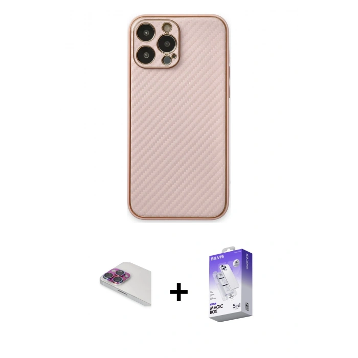MARSİLYAN™- iPhone 13 Pro Max Kılıf Ahenk Işık - Siyah Bilvis 5in1 3D Magic Cam Ekran Koruyucu + Pers Alüminyum Kamera Lens - GI