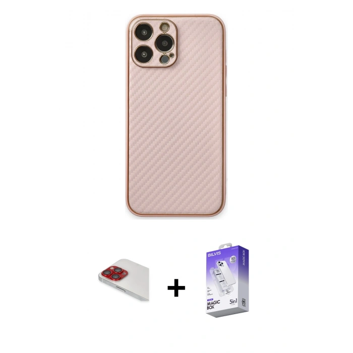 MARSİLYAN™- iPhone 13 Pro Max Kılıf Ahenk Işık - Siyah Bilvis 5in1 3D Magic Cam Ekran Koruyucu + Pers Alüminyum Kamera Lens - KI