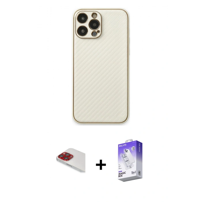 MARSİLYAN™- iPhone 13 Pro Max Kılıf Ahenk Işık - Siyah Bilvis 5in1 3D Magic Cam Ekran Koruyucu + Pers Alüminyum Kamera Lens - KI