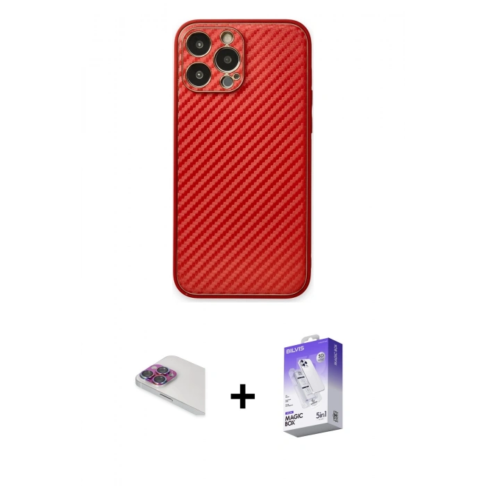 MARSİLYAN™- iPhone 13 Pro Max Kılıf Ahenk Işık - Siyah Bilvis 5in1 3D Magic Cam Ekran Koruyucu + Pers Alüminyum Kamera Lens - GI