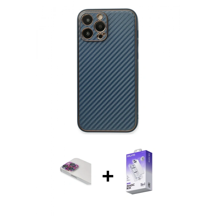 MARSİLYAN™- iPhone 13 Pro Max Kılıf Ahenk Işık - Siyah Bilvis 5in1 3D Magic Cam Ekran Koruyucu + Pers Alüminyum Kamera Lens - GI