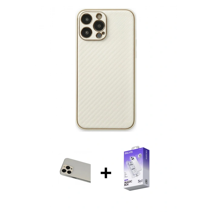 MARSİLYAN™- iPhone 13 Pro Max Kılıf Ahenk Işık - Siyah Bilvis 5in1 3D Magic Cam Ekran Koruyucu + Rainbow Kamera Lens Koruma Cam - REGD