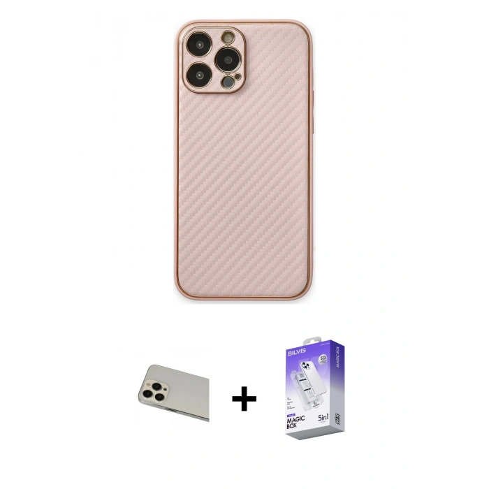 MARSİLYAN™- iPhone 13 Pro Max Kılıf Ahenk Işık - Siyah Bilvis 5in1 3D Magic Cam Ekran Koruyucu + Rainbow Kamera Lens Koruma Cam - REGD