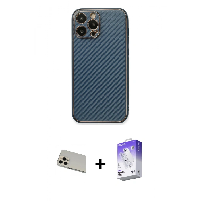 MARSİLYAN™- iPhone 13 Pro Max Kılıf Ahenk Işık - Siyah Bilvis 5in1 3D Magic Cam Ekran Koruyucu + Rainbow Kamera Lens Koruma Cam - REGD