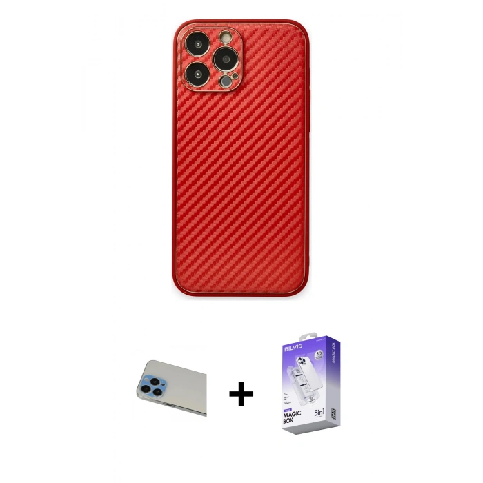 MARSİLYAN™- iPhone 13 Pro Max Kılıf Ahenk Işık - Siyah Bilvis 5in1 3D Magic Cam Ekran Koruyucu + Rainbow Kamera Lens Koruma Cam - MI