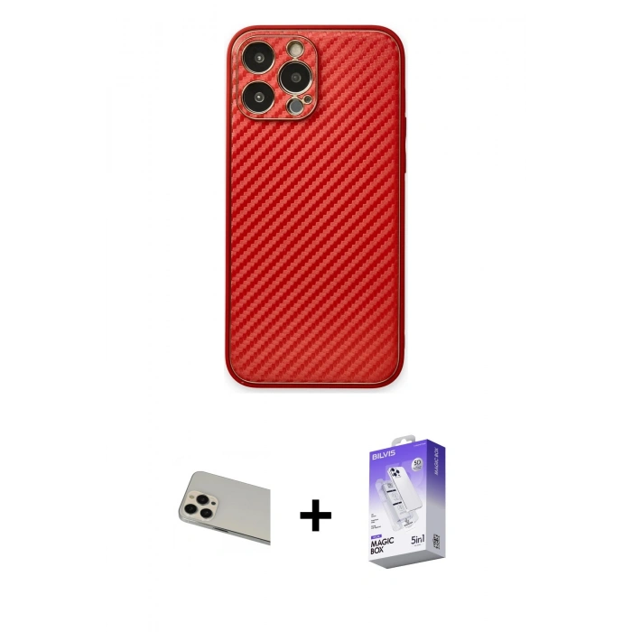 MARSİLYAN™- iPhone 13 Pro Max Kılıf Ahenk Işık - Siyah Bilvis 5in1 3D Magic Cam Ekran Koruyucu + Rainbow Kamera Lens Koruma Cam - REGD