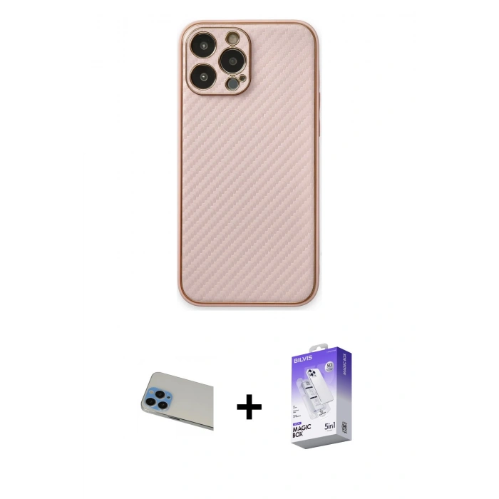 MARSİLYAN™- iPhone 13 Pro Max Kılıf Ahenk Işık - Siyah Bilvis 5in1 3D Magic Cam Ekran Koruyucu + Rainbow Kamera Lens Koruma Cam - MI