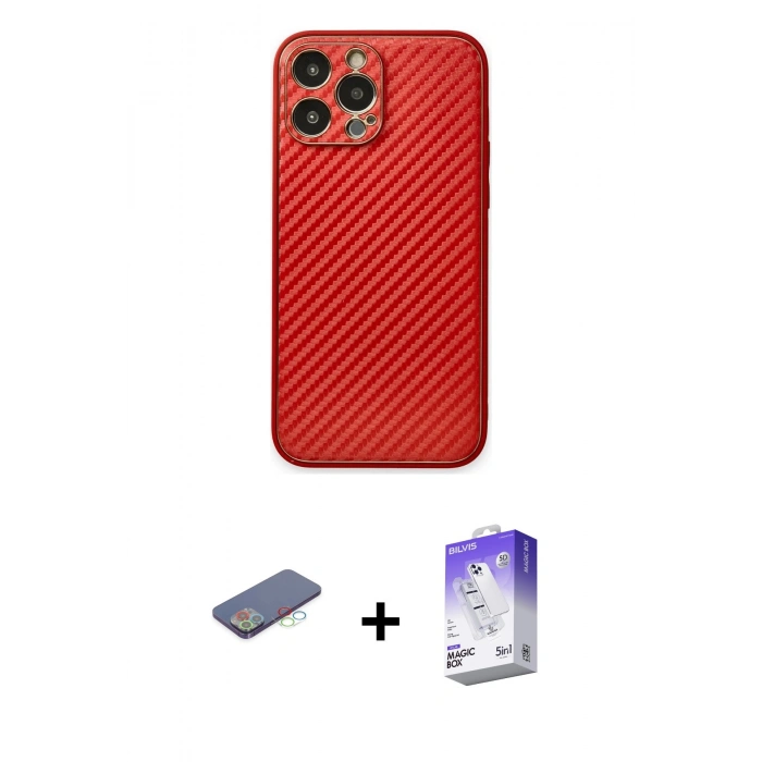 MARSİLYAN™- iPhone 13 Pro Max Kılıf Ahenk Işık - Siyah Bilvis 5in1 3D Magic Cam Ekran Koruyucu + Renkli Kamera Lens Koruma Cam - MI