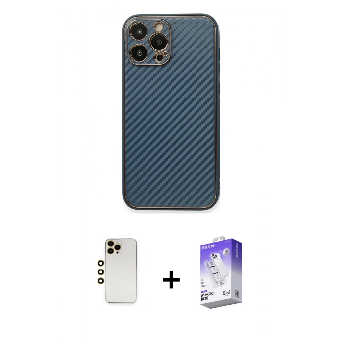 MARSİLYAN™- iPhone 13 Pro Max Kılıf Ahenk Işık - Siyah Bilvis 5in1 3D Magic Cam Ekran Koruyucu + Shine Kamera Lens - GD