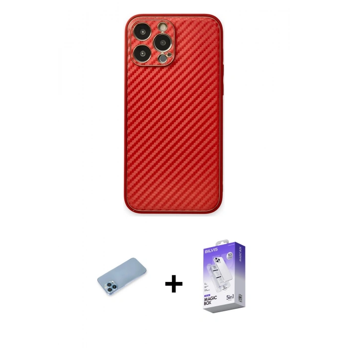 MARSİLYAN™- iPhone 13 Pro Max Kılıf Ahenk Işık - Siyah Bilvis 5in1 3D Magic Cam Ekran Koruyucu + Shine Kamera Lens Koruma Cam - MI
