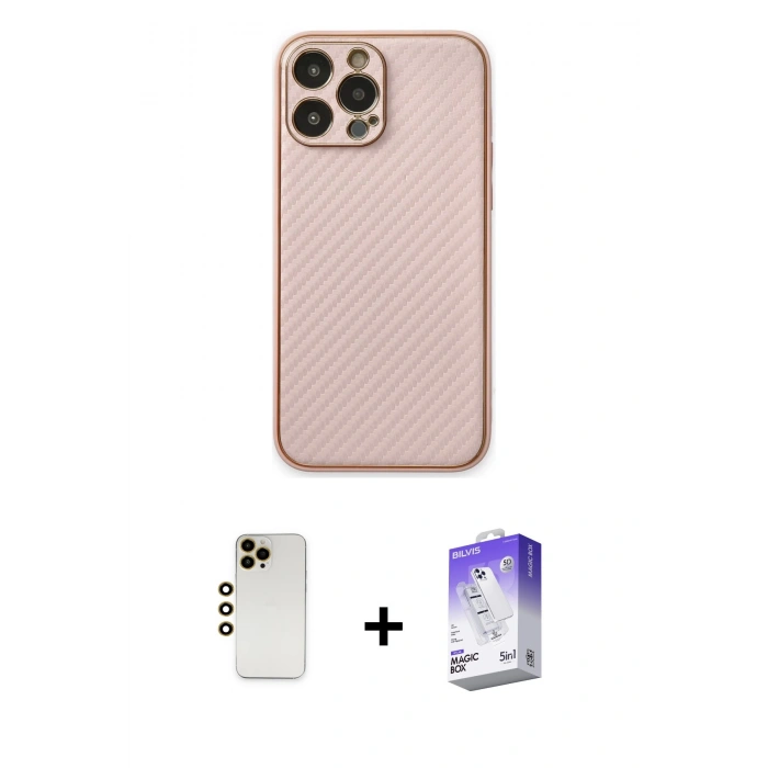 MARSİLYAN™- iPhone 13 Pro Max Kılıf Ahenk Işık - Siyah Bilvis 5in1 3D Magic Cam Ekran Koruyucu + Shine Kamera Lens - GD